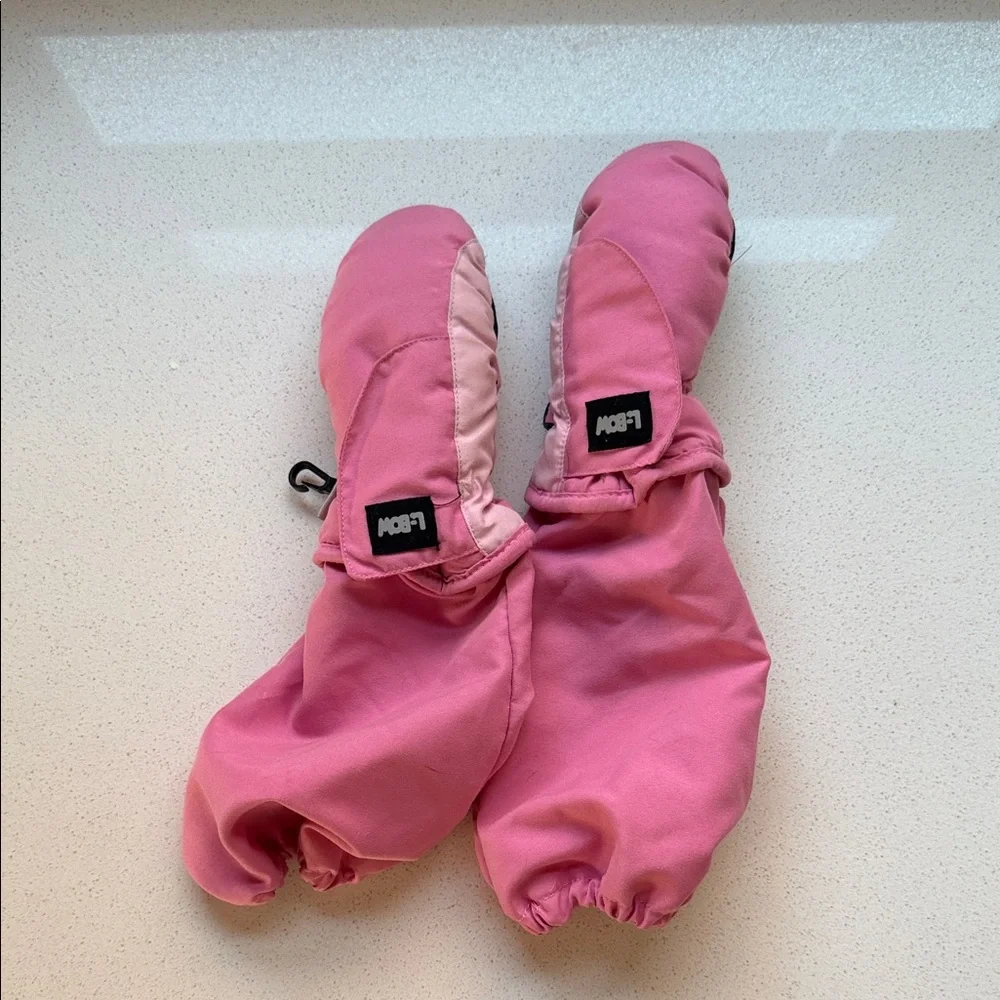 Pink Kids Mittens L-Bow Ski Snow Gloves